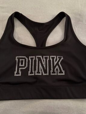 PINK Victoria's Secret Black Rhinestone Logo Racerback Sports Bra